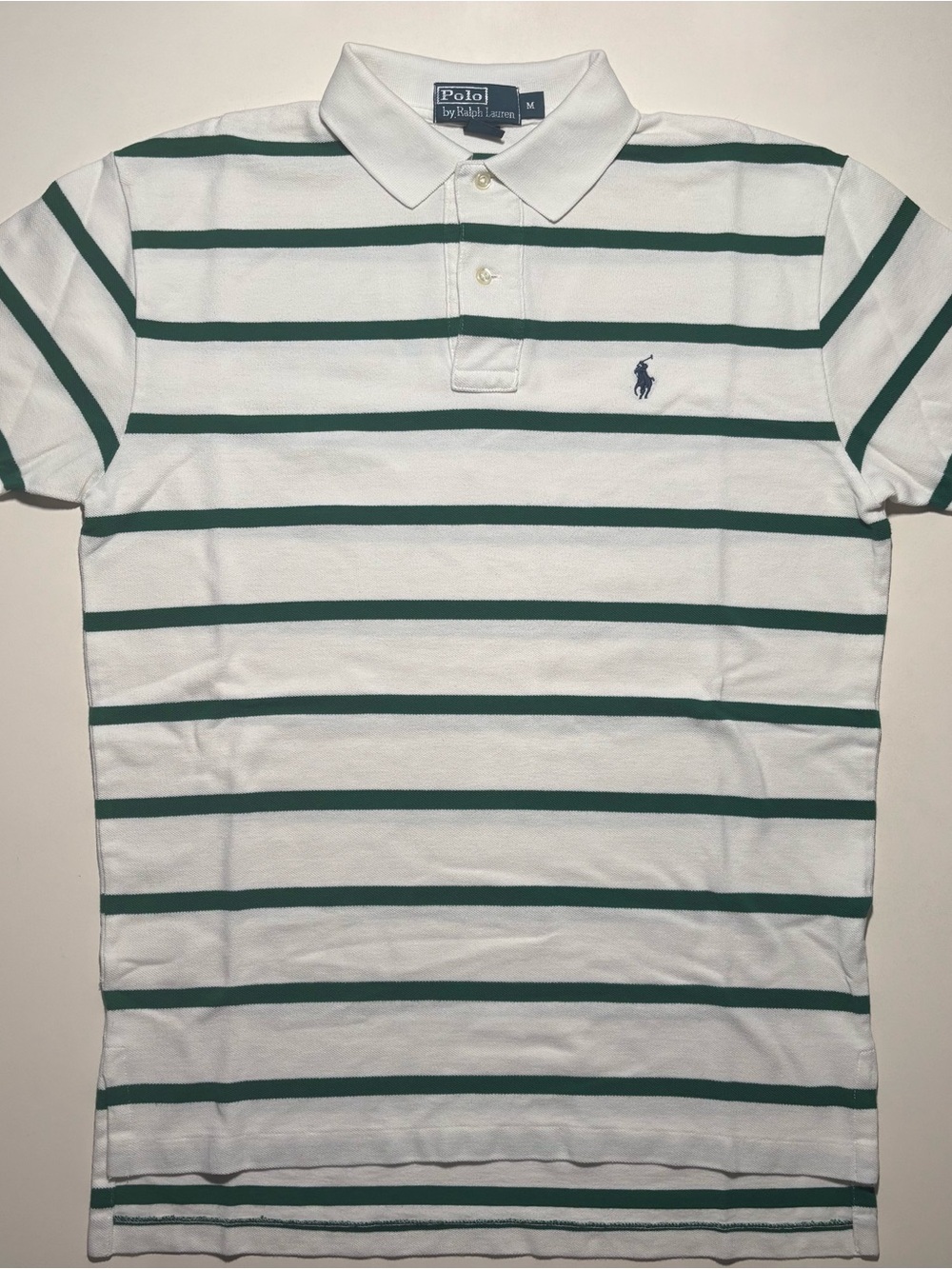 Y2K Polo by Ralph Lauren White & Green Striped Cotton Polo Shirt